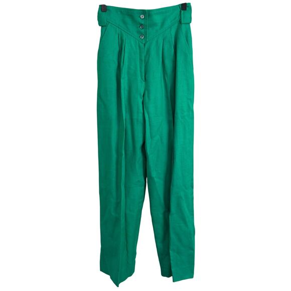 Karl Lagerfeld Vintage Emerald Green Linen Pleated High Waist Pants Size 38 - Picture 1 of 10
